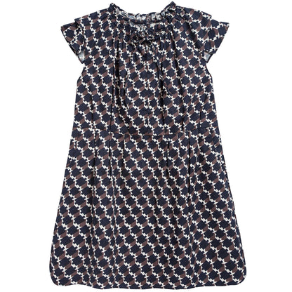 Girls Blue & Chocolate Cotton Woven Dress