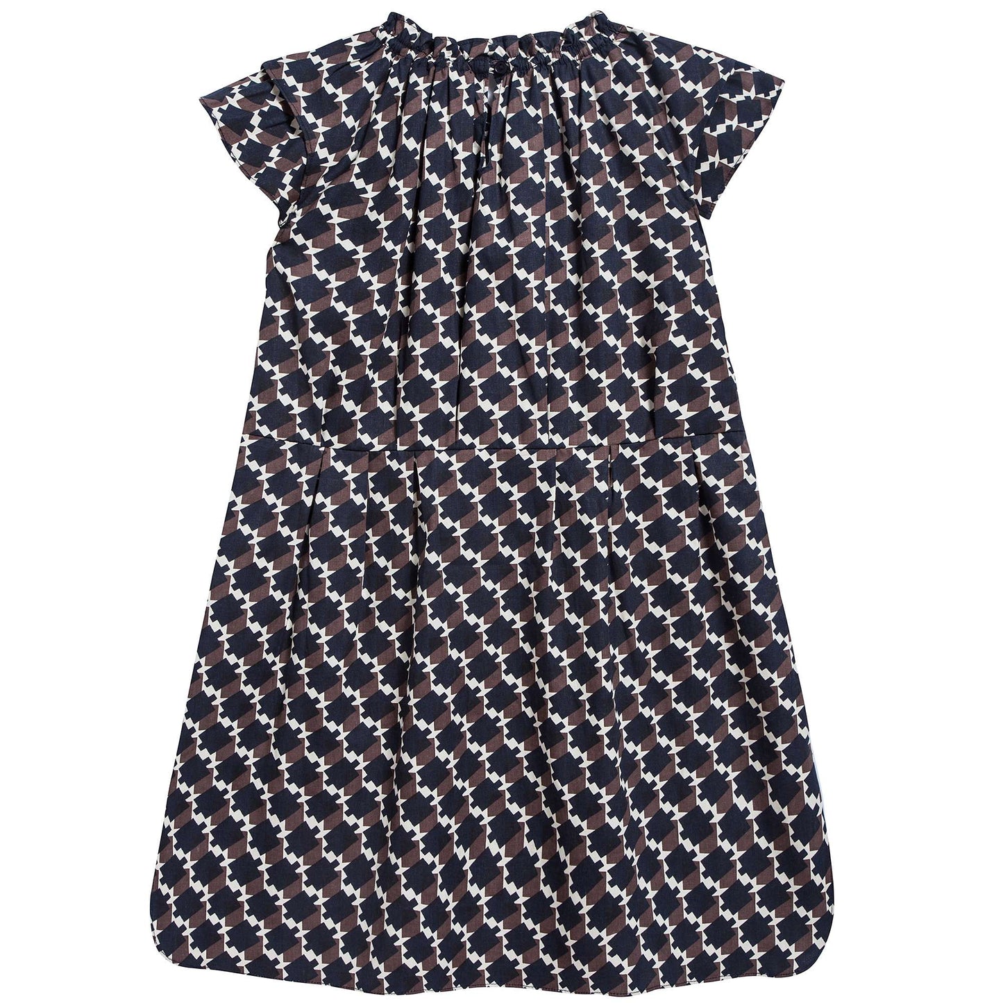 Girls Blue & Chocolate Cotton Woven Dress