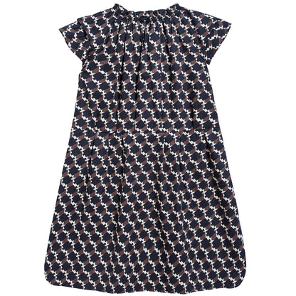 Girls Blue & Chocolate Cotton Woven Dress
