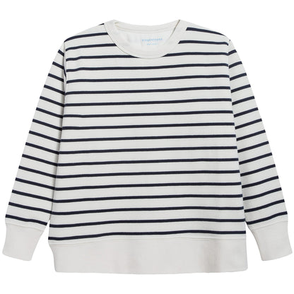 Girls Off White & Navy Small Stripes Sweatshirt