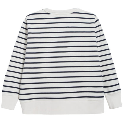 Girls Off White & Navy Small Stripes Sweatshirt