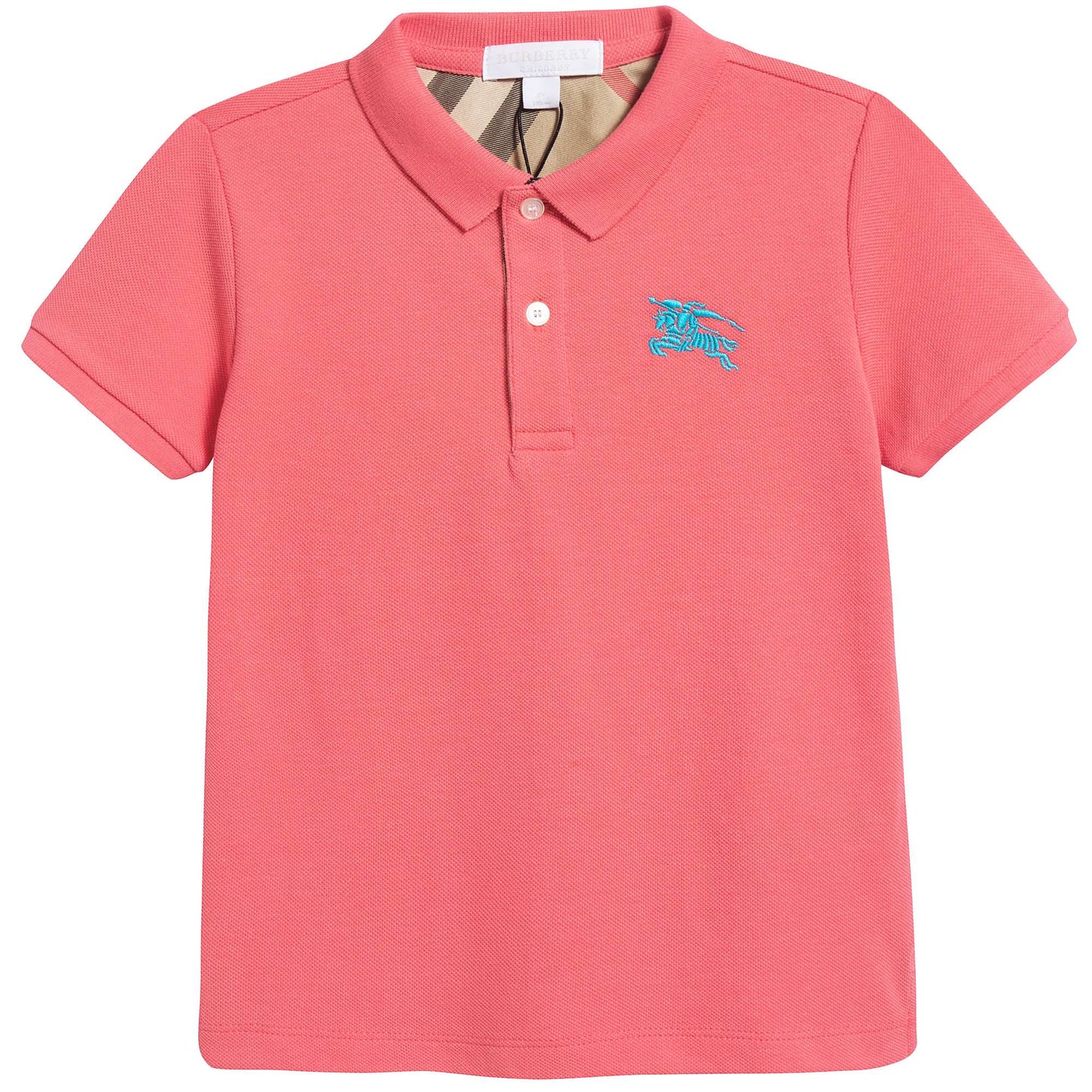 Boys Bright Coral Pink Cotton Polo Shirt