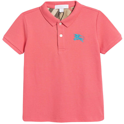 Boys Bright Coral Pink Cotton Polo Shirt