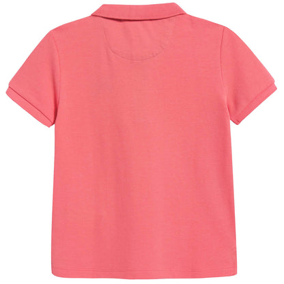 Boys Bright Coral Pink Cotton Polo Shirt
