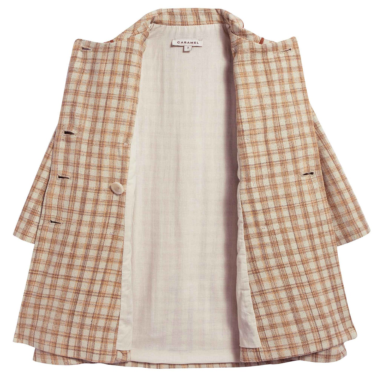 Girls Beige Check Cotton Woven Coat