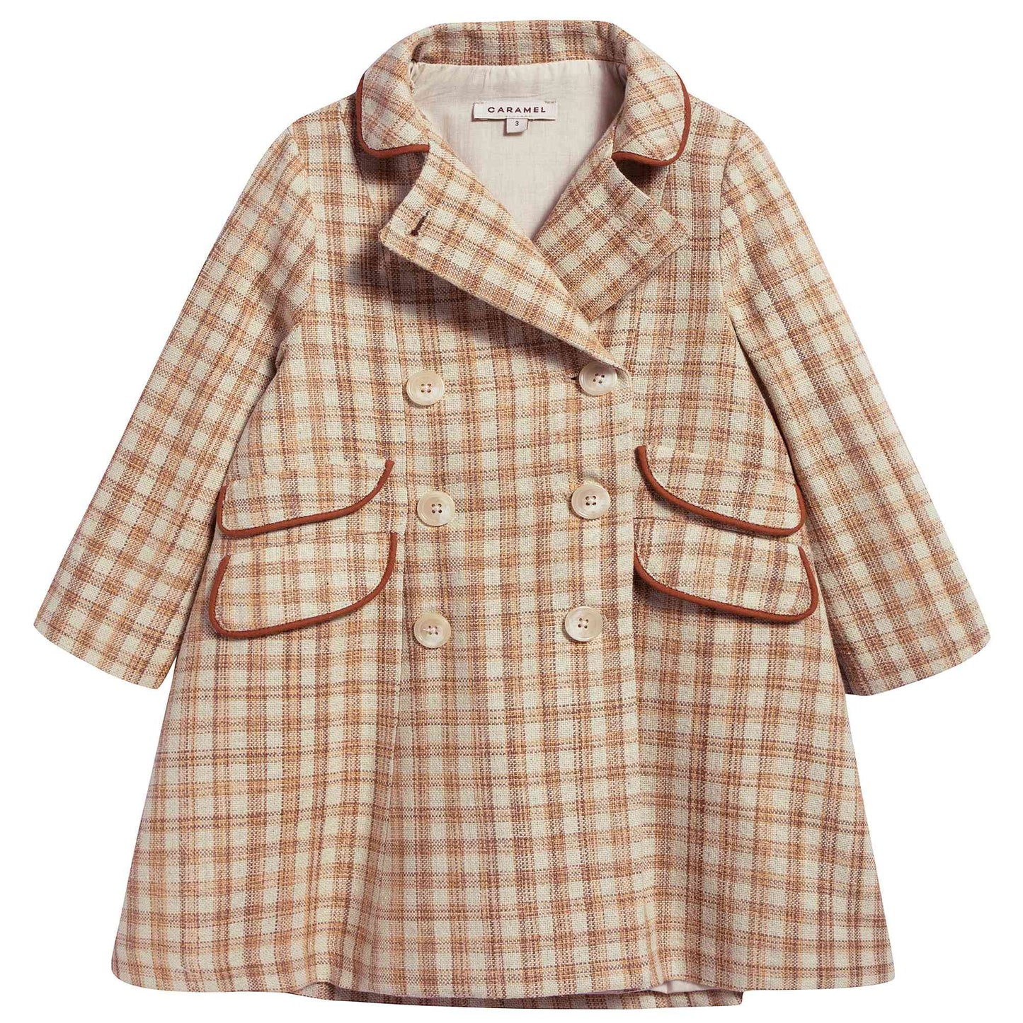 Girls Beige Check Cotton Woven Coat