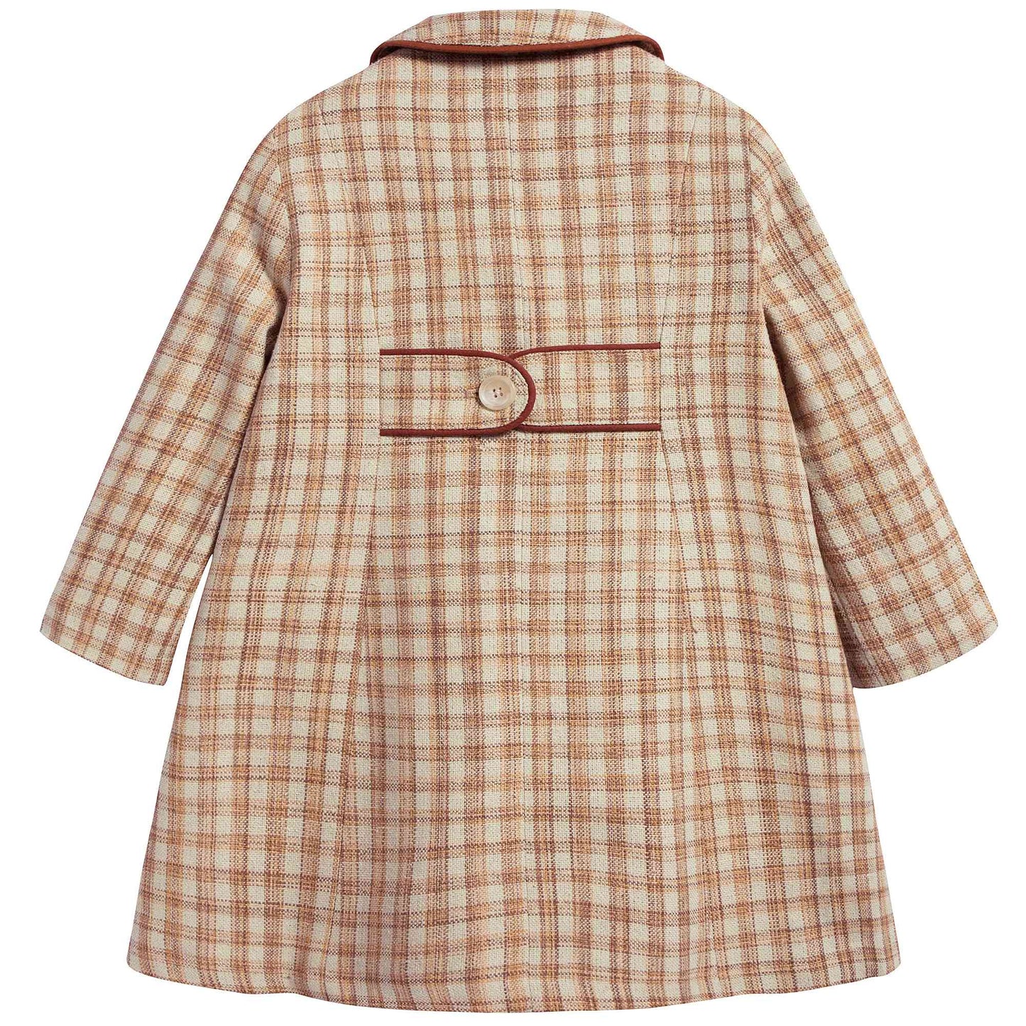 Girls Beige Check Cotton Woven Coat