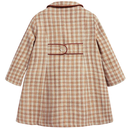 Girls Beige Check Cotton Woven Coat