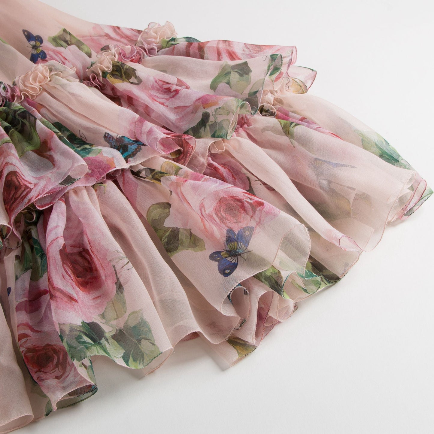 Girls Pink Rose Silk Chiffon Dress
