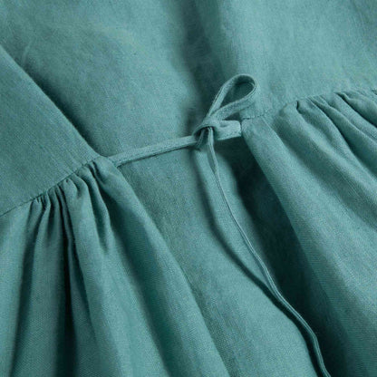 Girls White Sage Green Linen Dress