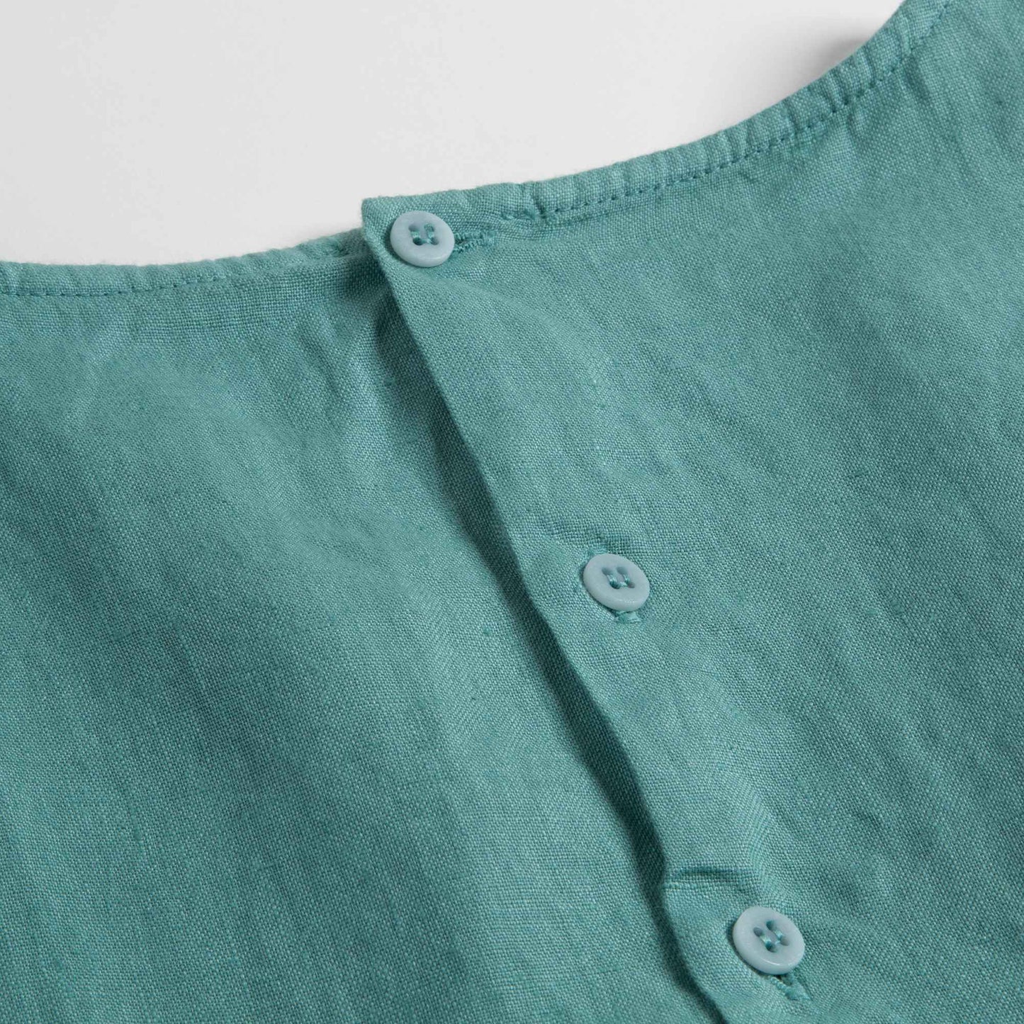 Girls White Sage Green Linen Dress