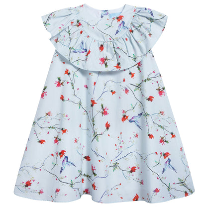 Girls Light Blue Printed Cotton Dress