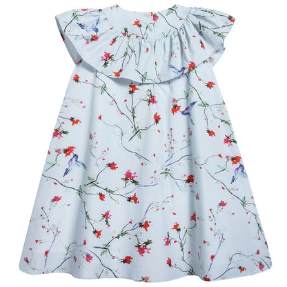 Girls Light Blue Printed Cotton Dress