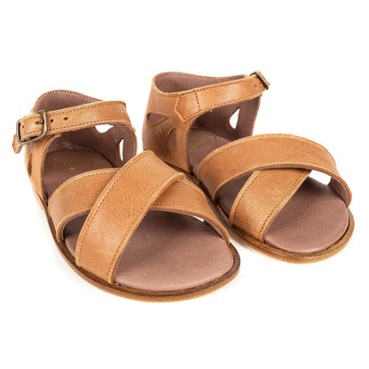 Girls Beige Lambskin Leather Sandals