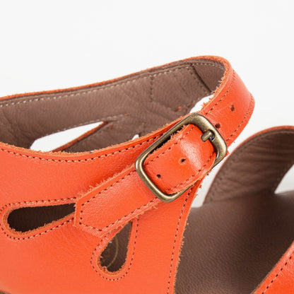 Girls Orange Cowskin Leather Sandals
