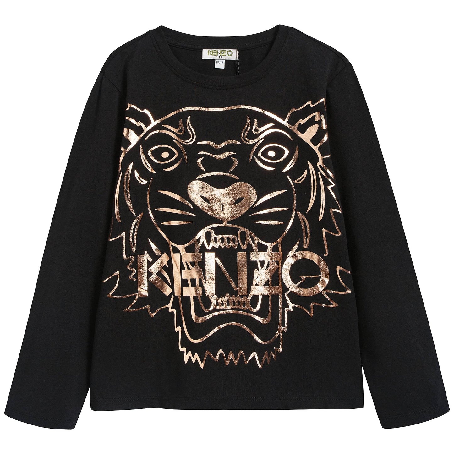 Girls Black Tiger Printed Cotton T-shirt