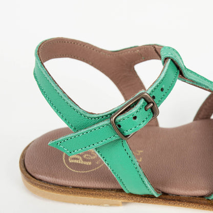 Girls Green Cowskin Leather Sandals