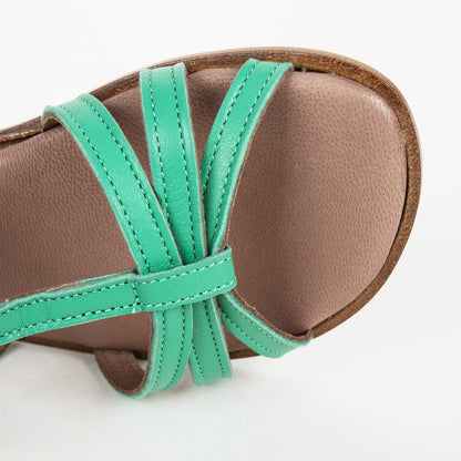 Girls Green Cowskin Leather Sandals