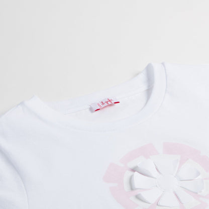 Girls White "Light  Pink  Flower" Cotton T-shirt