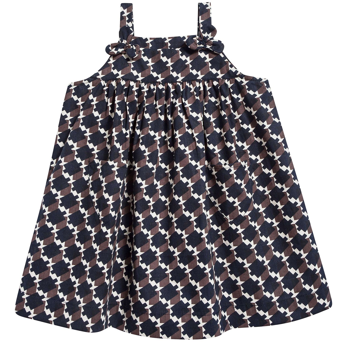 Baby Girls Blue & Chocolate Cotton Dress