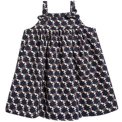 Baby Girls Blue & Chocolate Cotton Dress