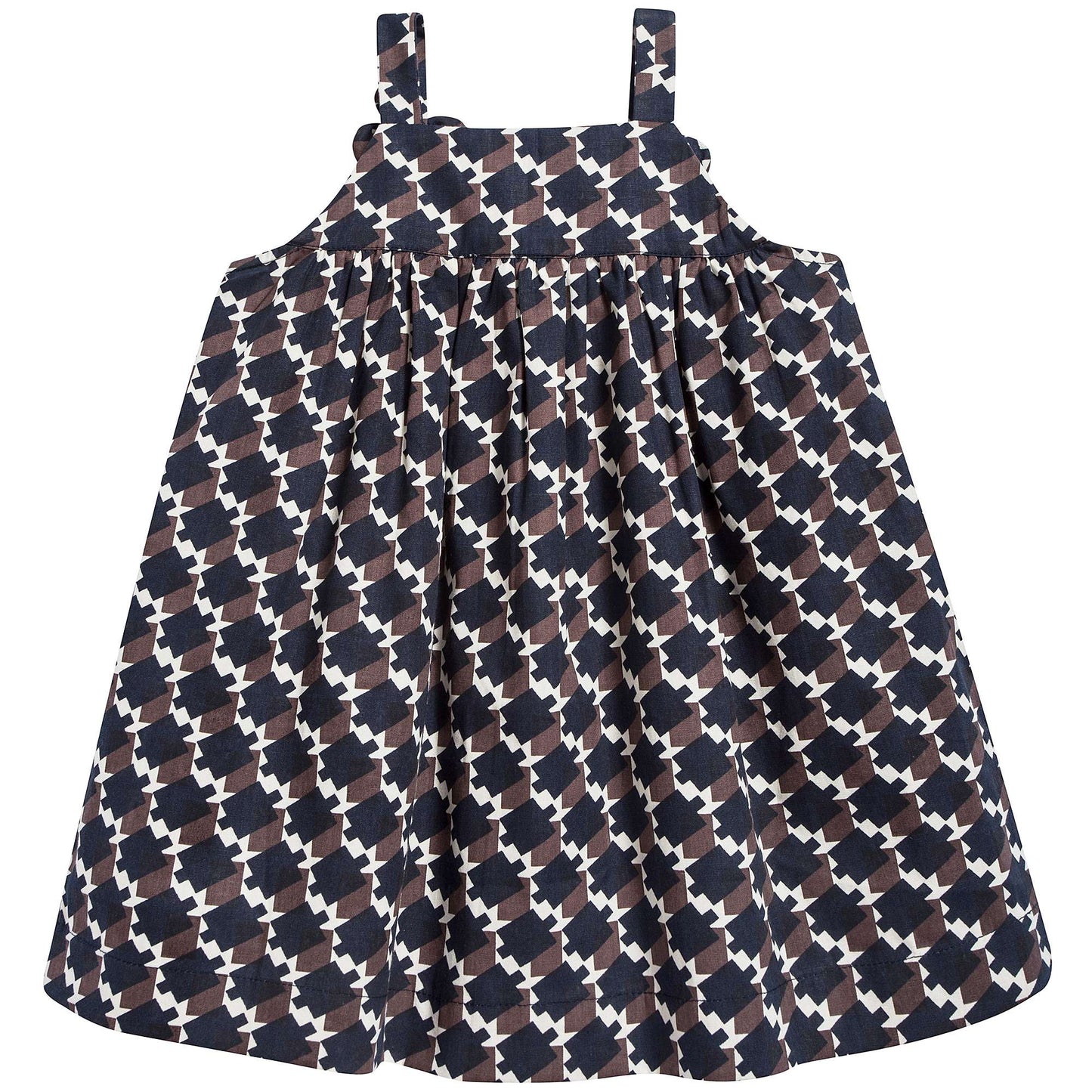 Baby Girls Blue & Chocolate Cotton Dress