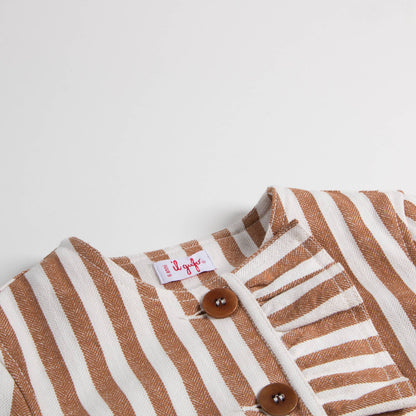 Girls Rust Orange Striped Cotton Coat