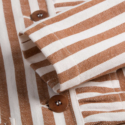Girls Rust Orange Striped Cotton Coat