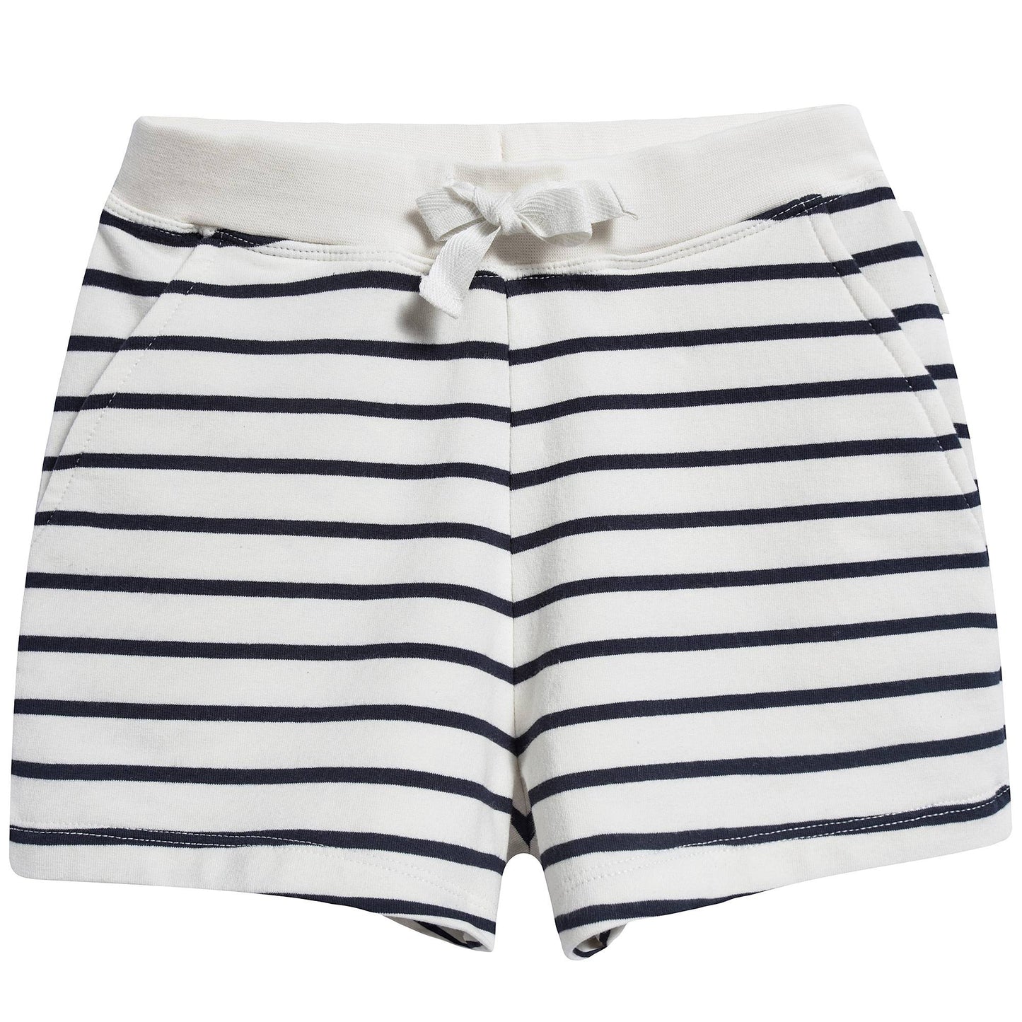 Girls Off White & Navy Small Stripes Shorts