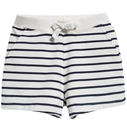 Girls Off White & Navy Small Stripes Shorts