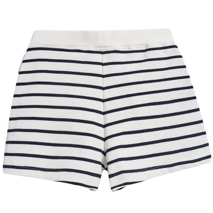 Girls Off White & Navy Small Stripes Shorts