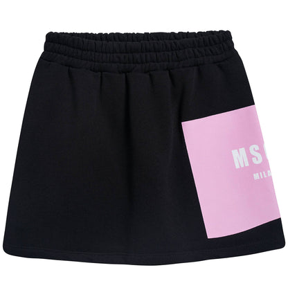 Girls Black Logo Cotton Fleece Skirt