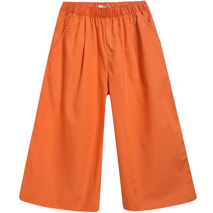 Girls Brick Cotton Solid Pleats Pant