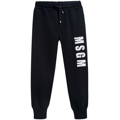 Boys Black Logo Cotton Trousers