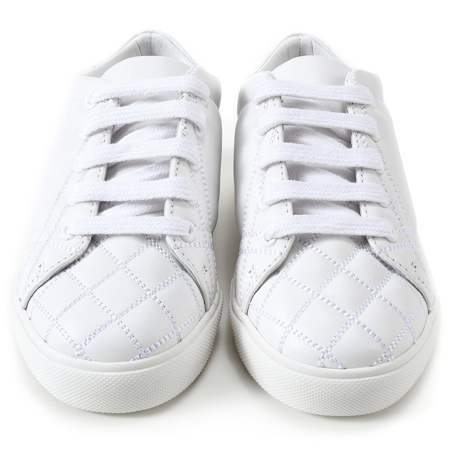 Baby Optic White Calf Grain Leather Trainers