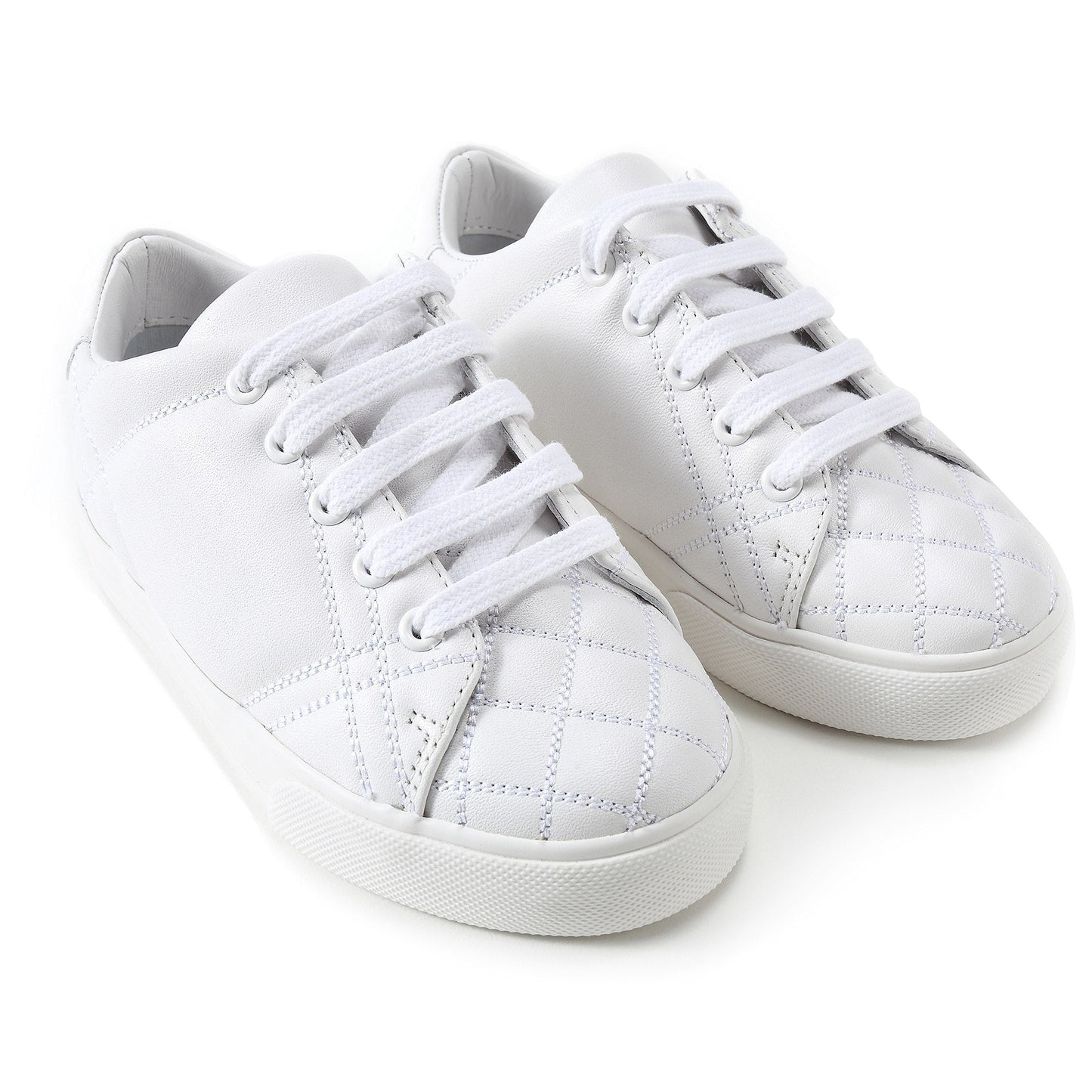 Baby Optic White Calf Grain Leather Trainers