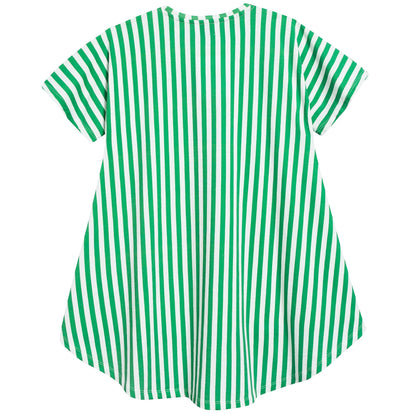 Girls Green Stripes Cotton Dress