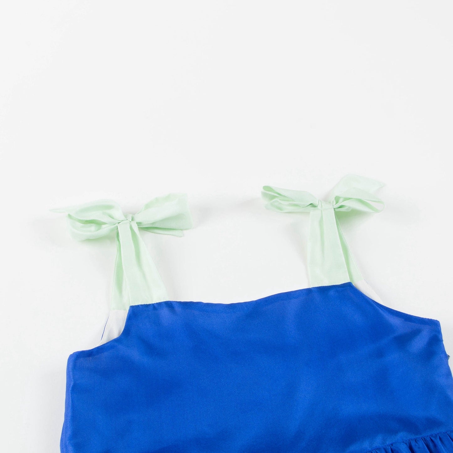 Girls Blue Silk Cat Print Dress