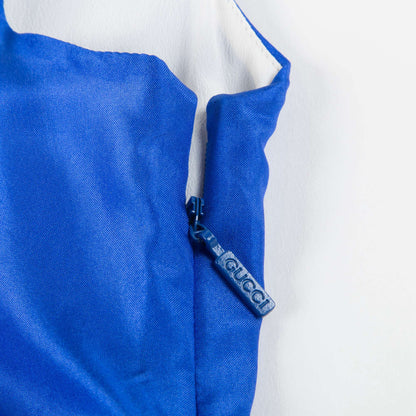 Girls Blue Silk Cat Print Dress