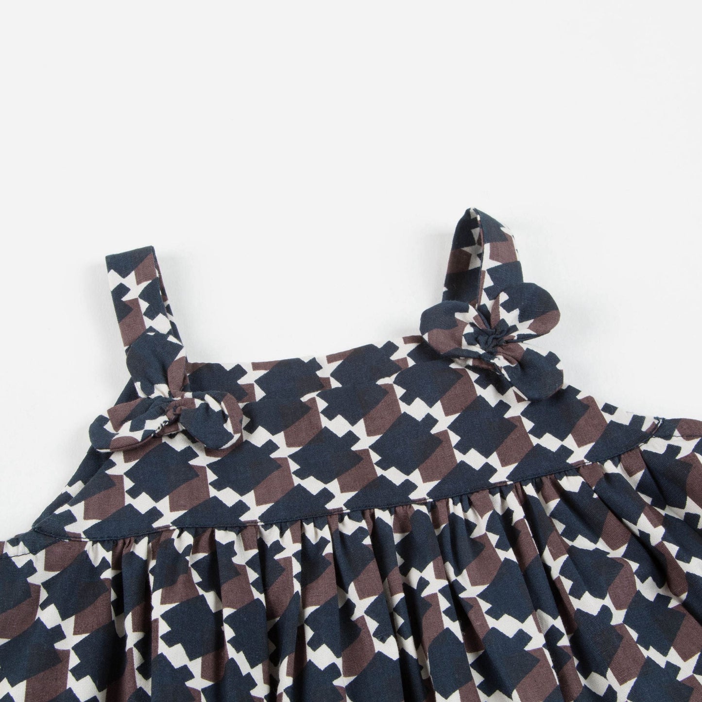 Baby Girls Blue & Chocolate Cotton Dress