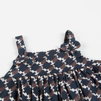 Baby Girls Blue & Chocolate Cotton Dress