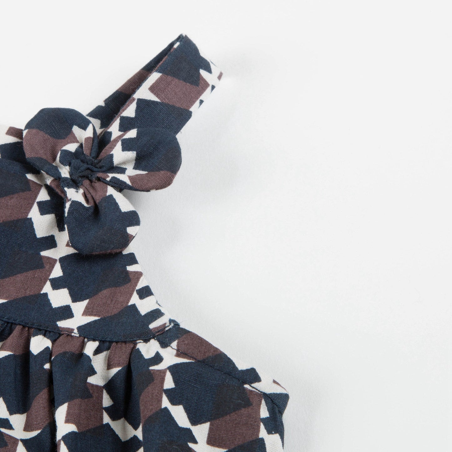 Baby Girls Blue & Chocolate Cotton Dress