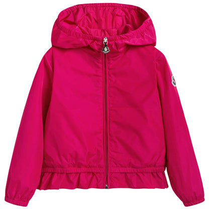 Girls Dark Pink Windbreaker Jacket With Flounces