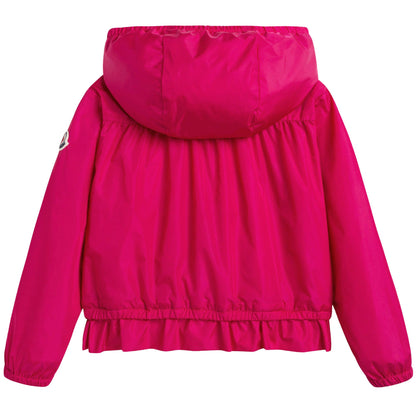 Girls Dark Pink Windbreaker Jacket With Flounces