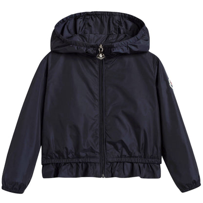Girls Dark Blue Windbreaker Jacket With Flounces