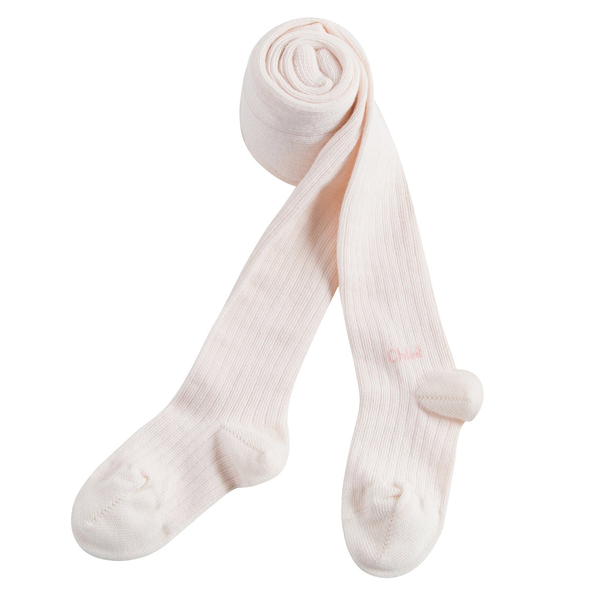 Girls Pale Pink Ribbed Logo Tights