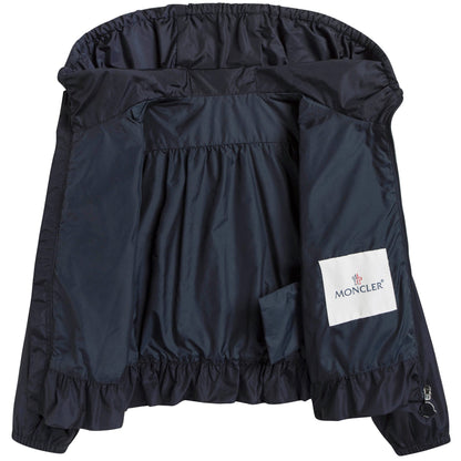 Girls Dark Blue Windbreaker Jacket With Flounces