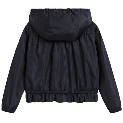 Girls Dark Blue Windbreaker Jacket With Flounces
