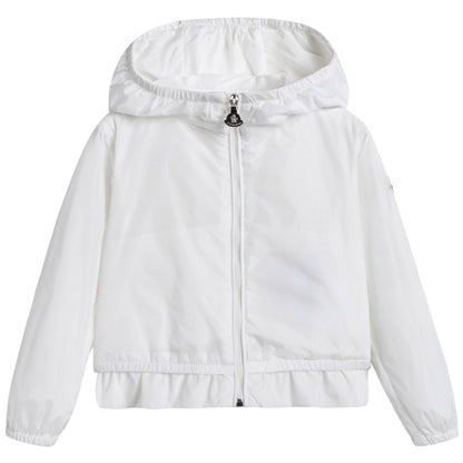 Girls White Windbreaker Jacket With Flounces