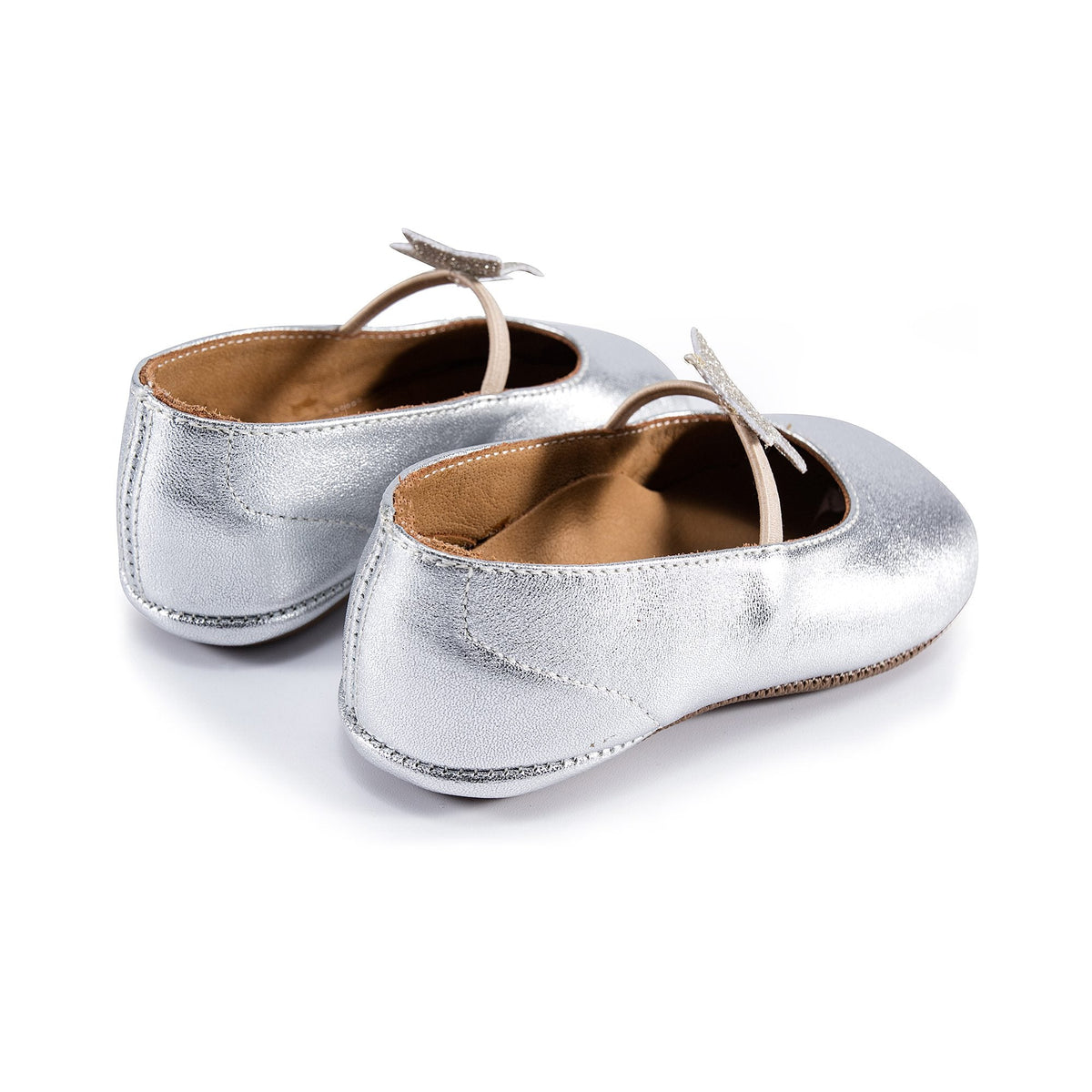 Girls Silver Star Flats